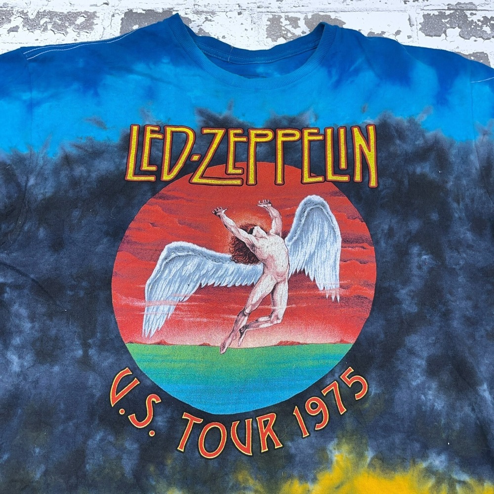 Led Zepplien Shirt Men Large Blue Tee Band Concert Tour Retro Rainbow Tie Dye - Picture 2 of 9
